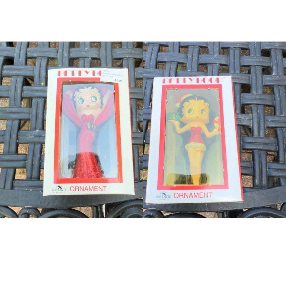Vtg 90s Kurt S Adler Betty Boop Character Christmas Ornament Heart Present Set 2